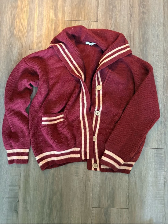 Baltic Born Sweaters - Baltic Born Burgundy and Cream Striped Shawl Collar Cardigan
